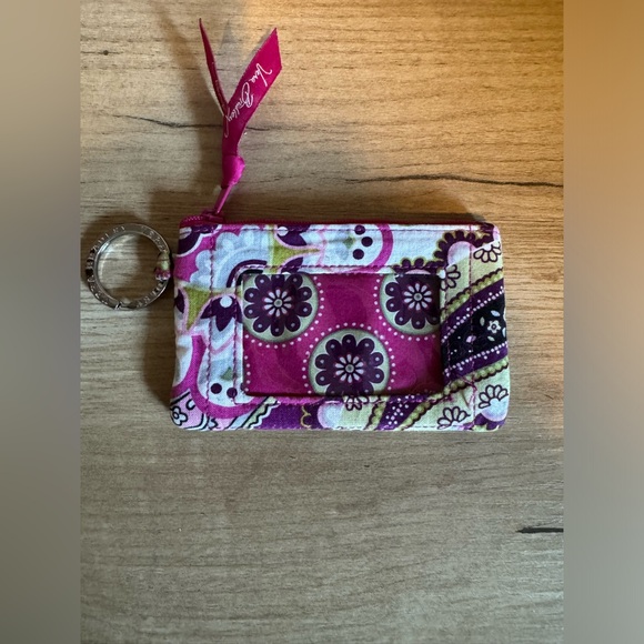 Vera Bradley Zip ID Case Key Ring Wallet‎ Floral Pink White Green i - Picture 1 of 6
